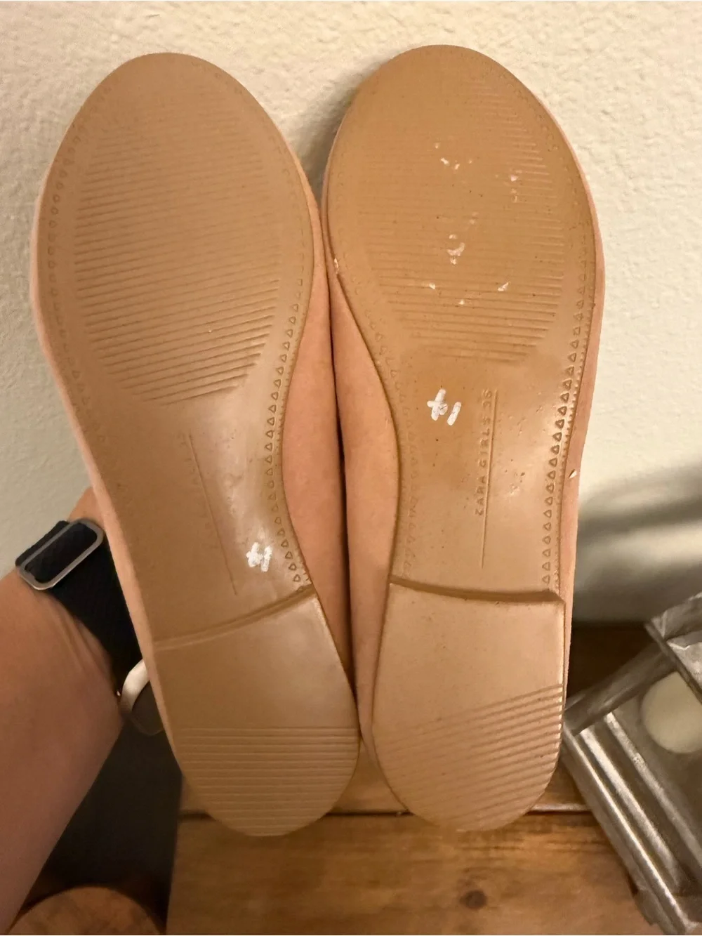Zara Kids Blush Pink Suede Bow Ballet Flats